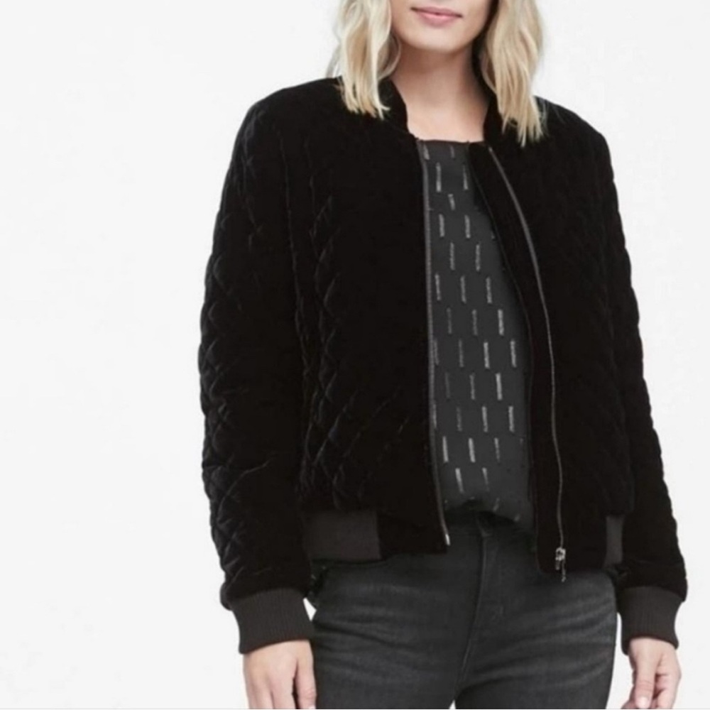 Banana Republic Diamond Quilted Black Crush Velvet Jacket